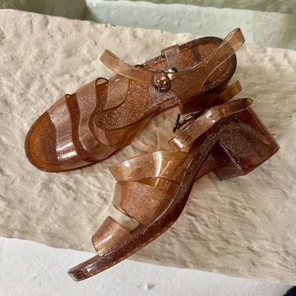 GLITTER CARAMEL TRANPARENT HEELS - Picture 1 of 3